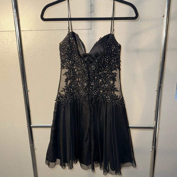 La Femme Black Silk Beaded Dress - Picture 3 of 8